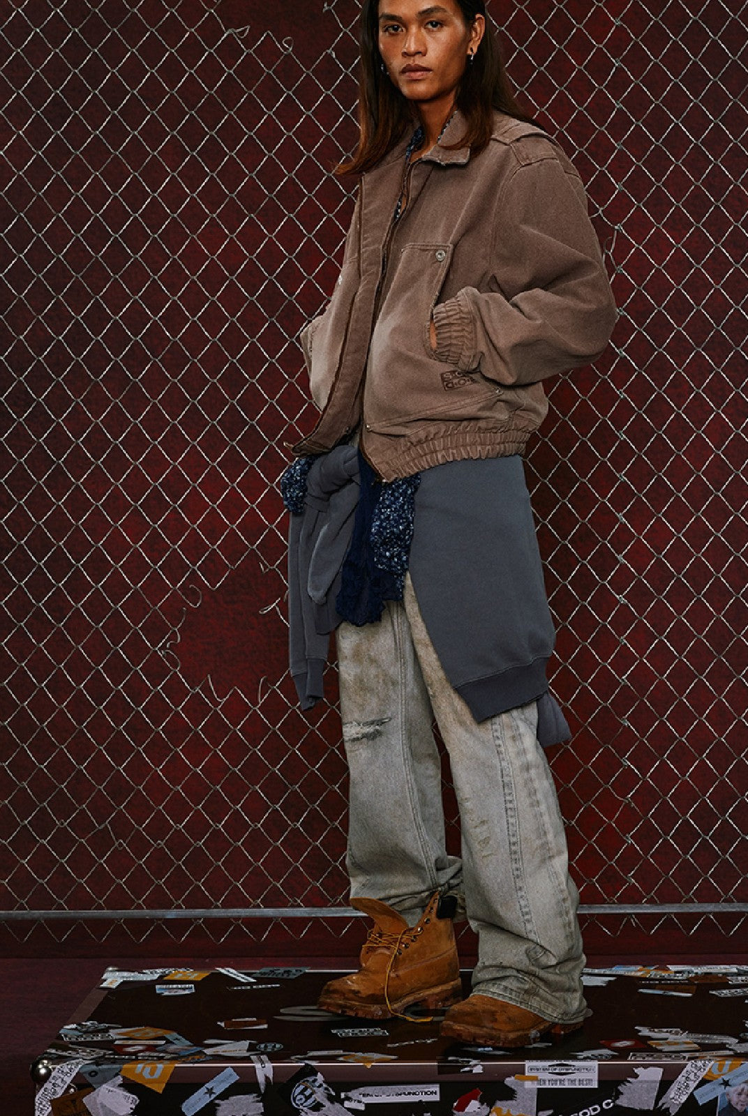 SOD Digital Stain Micro Flare Jeans in Gray - On Male Model