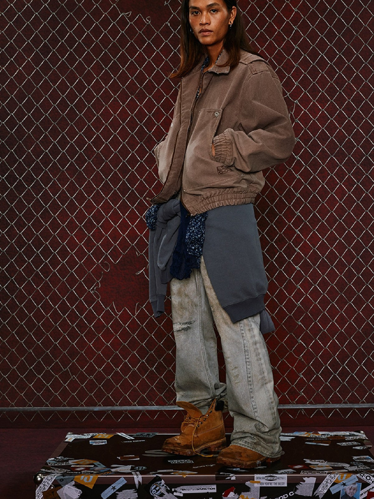 SOD Digital Stain Micro Flare Jeans in Gray - On Male Model