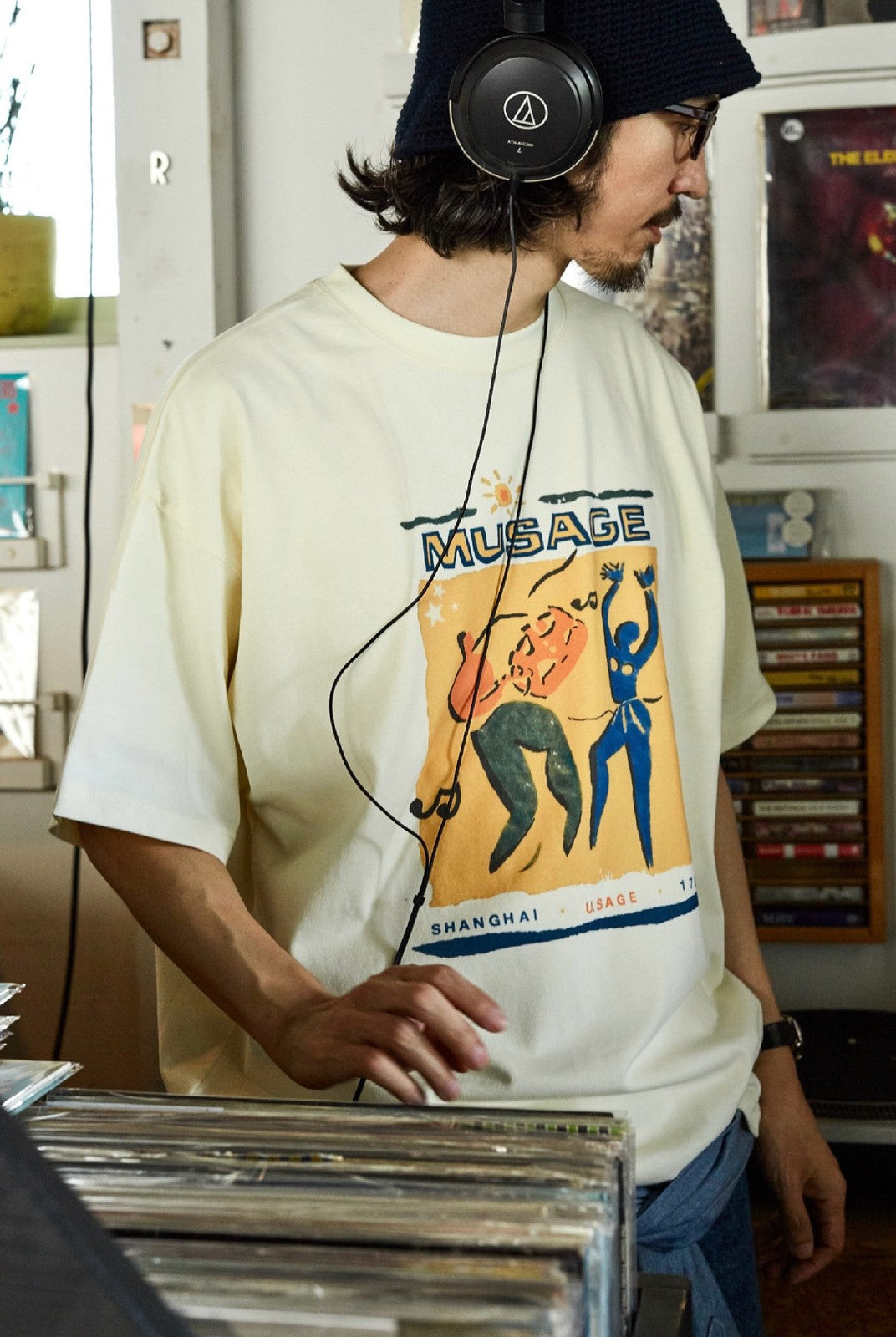 USAGE Heavyweight Graphic Cotton T Shirt in White - On Male Model