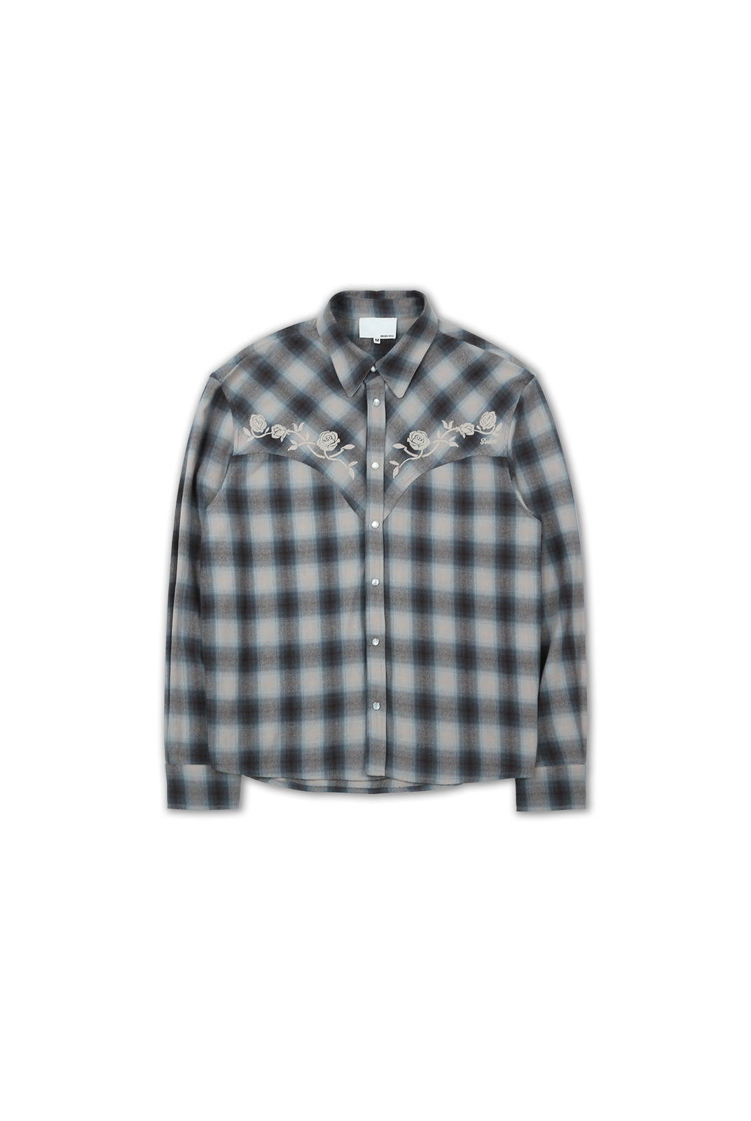 SOD Embroidered Plaid Western Shirt in Gray