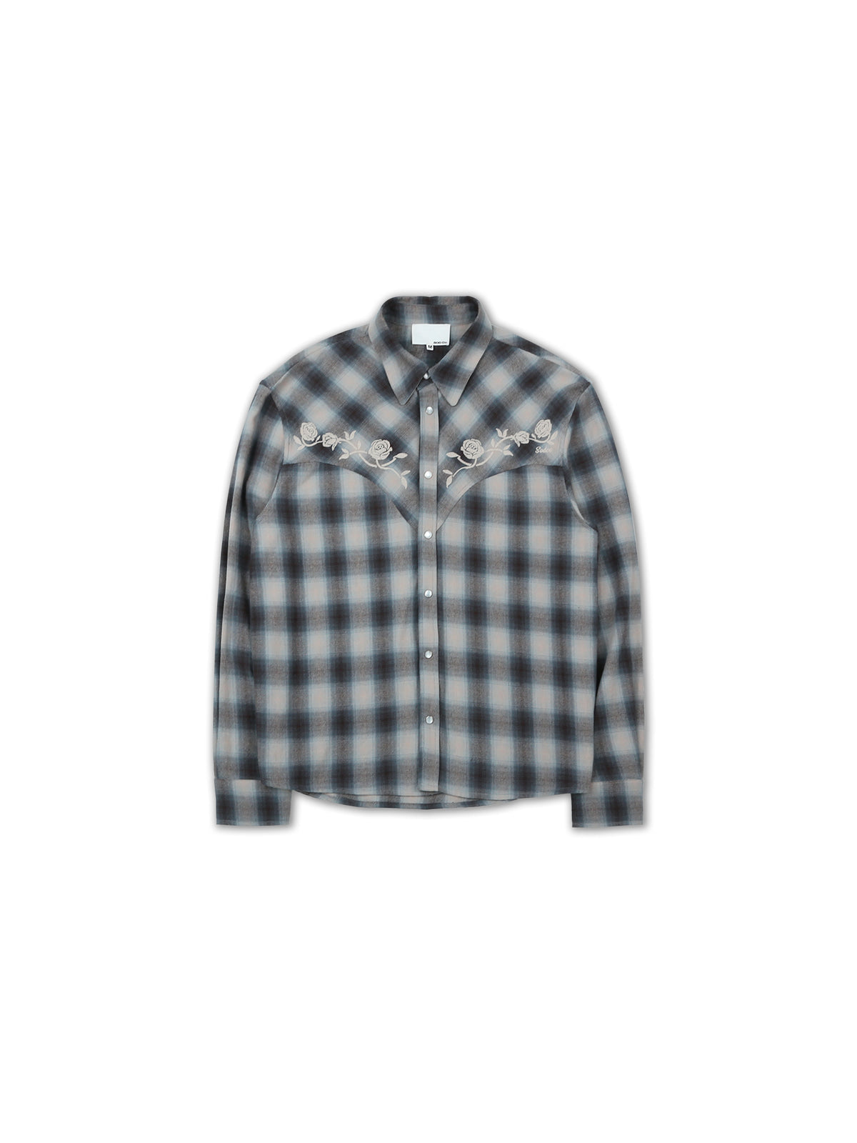 SOD Embroidered Plaid Western Shirt in Gray
