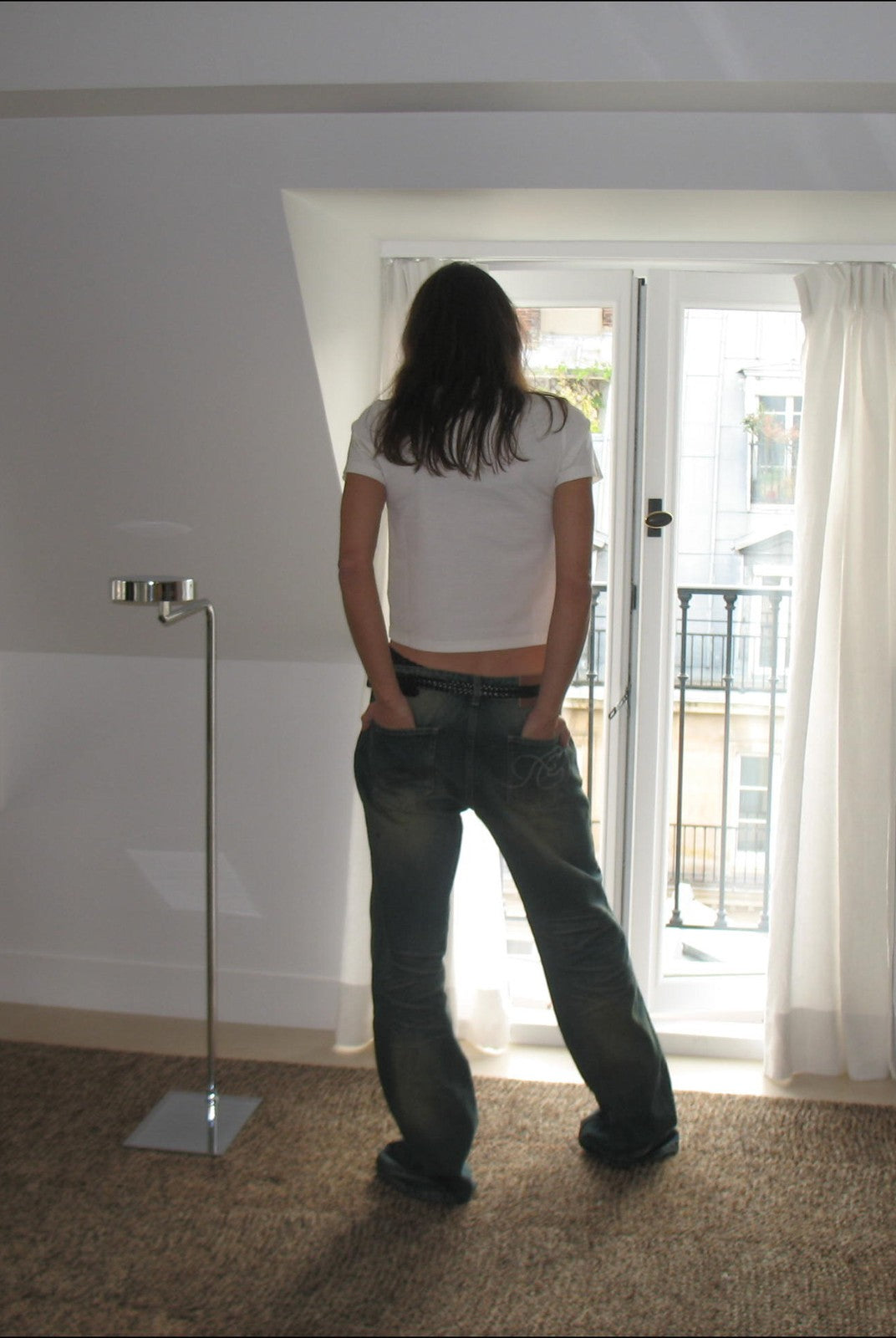 FaxCopyExpress Curved Panel Dirty Wash Jeans in Denim - On Model