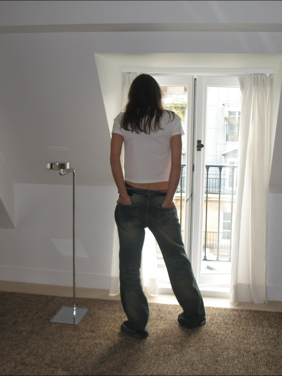 FaxCopyExpress Curved Panel Dirty Wash Jeans in Denim - On Model