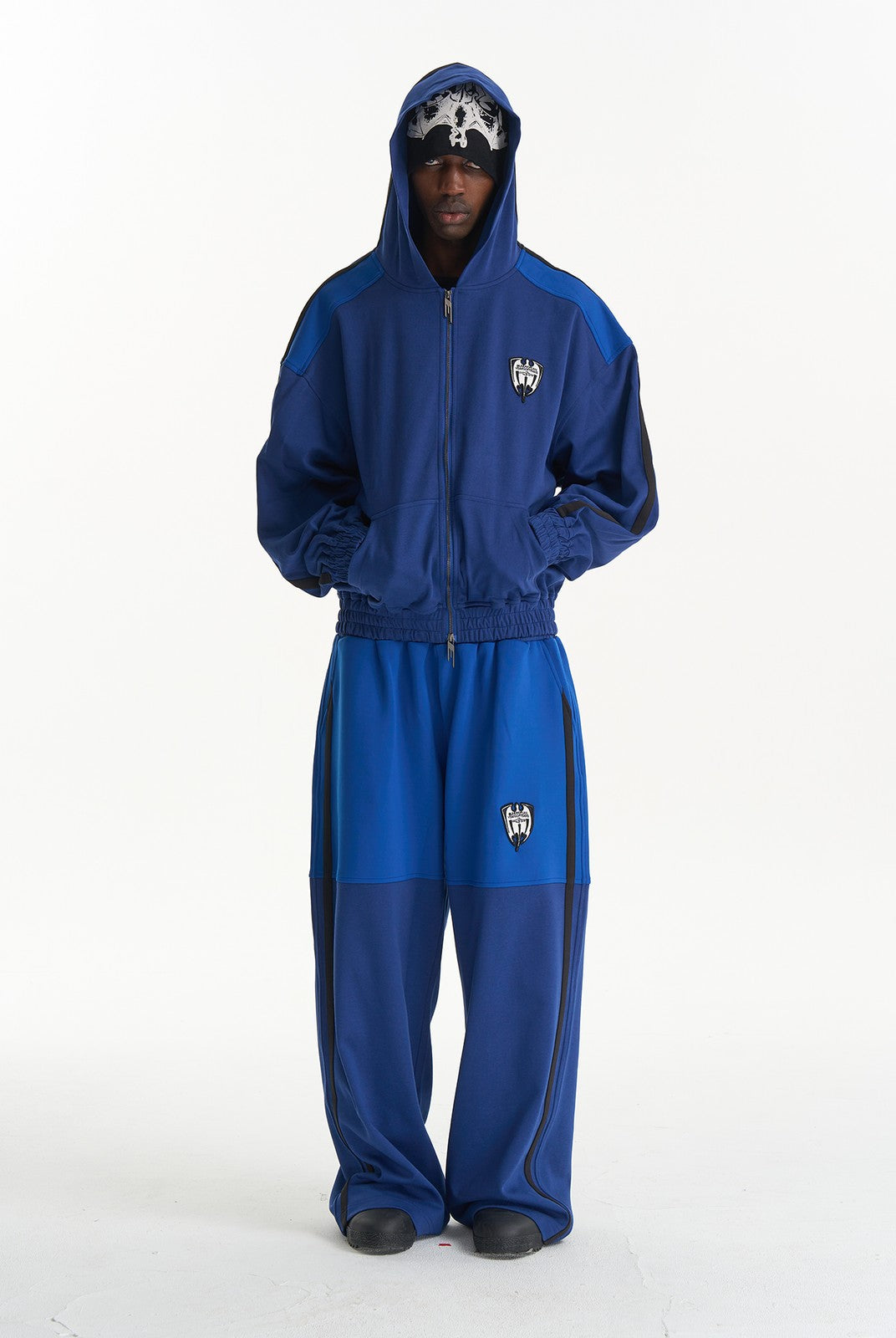 BLINDNOPLAN Hooded Colorblock Track Jacket in Blue - On Male Model