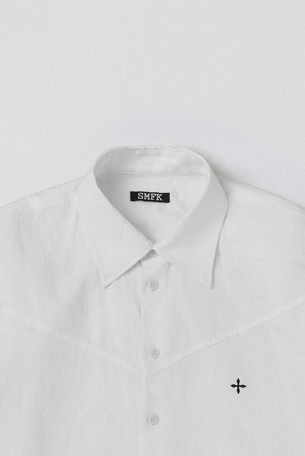 SMFK Long Sleeve Linen Button Down in White - Detail