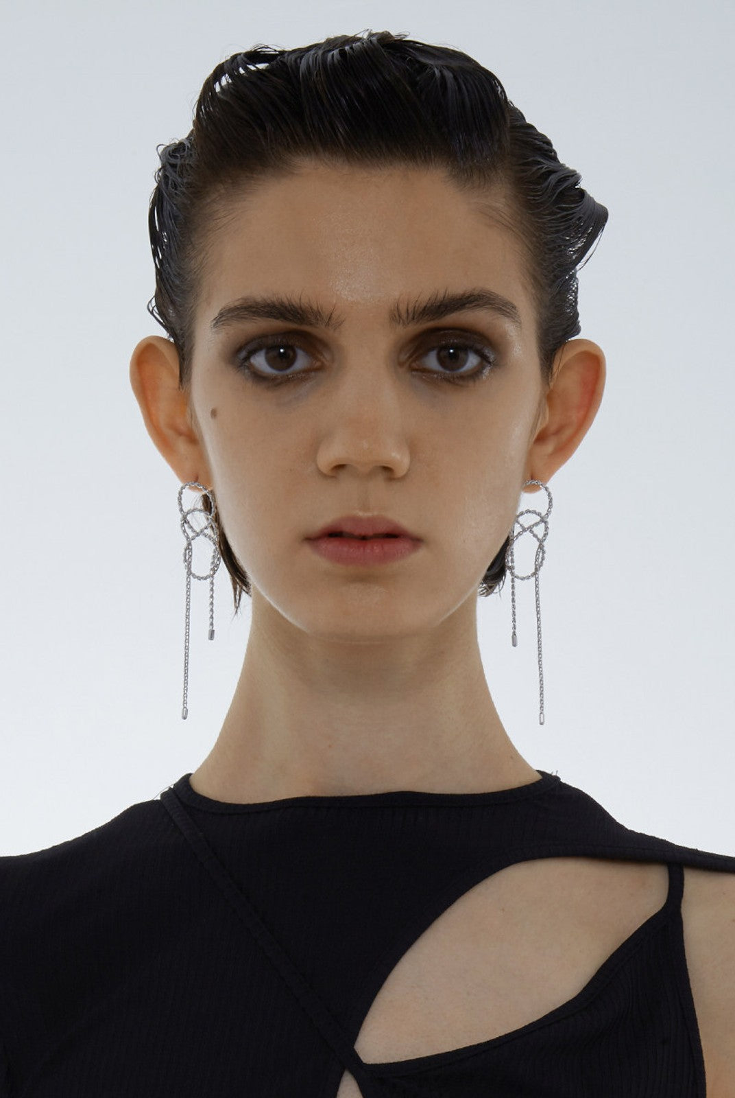BLACKHEAD Wrapped Chain Drop Earrings in Silver - On Female Model