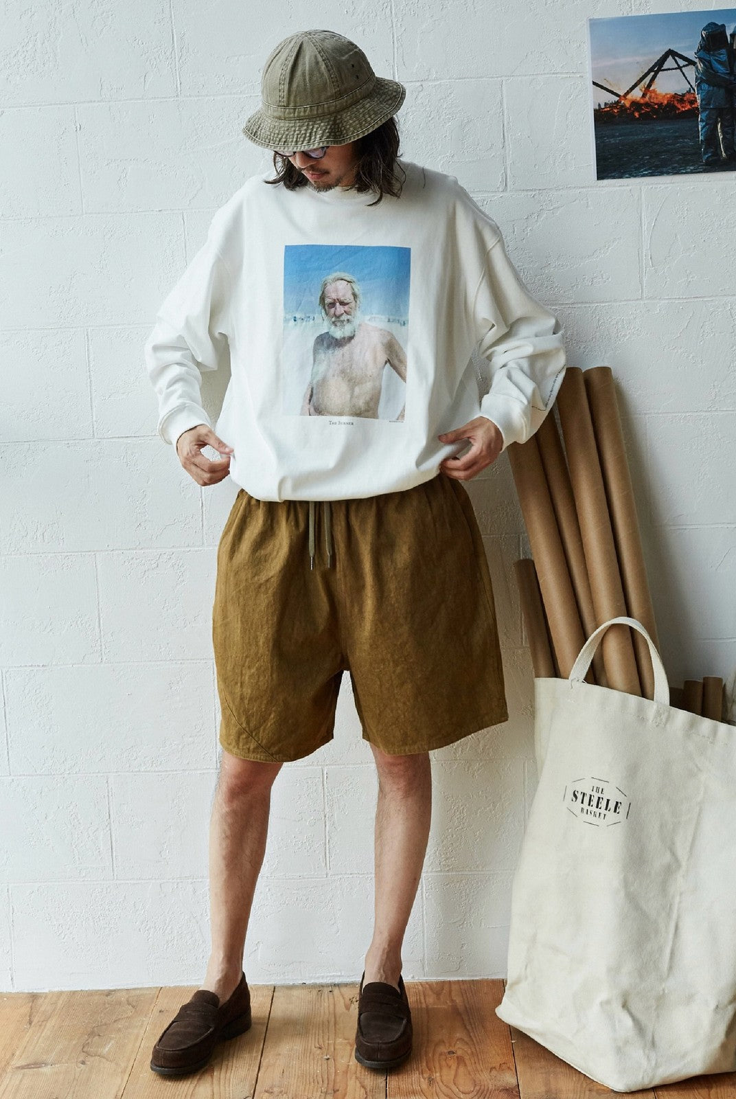 USAGE Vintage Photo Print Cotton T Shirt in White - On Male Model