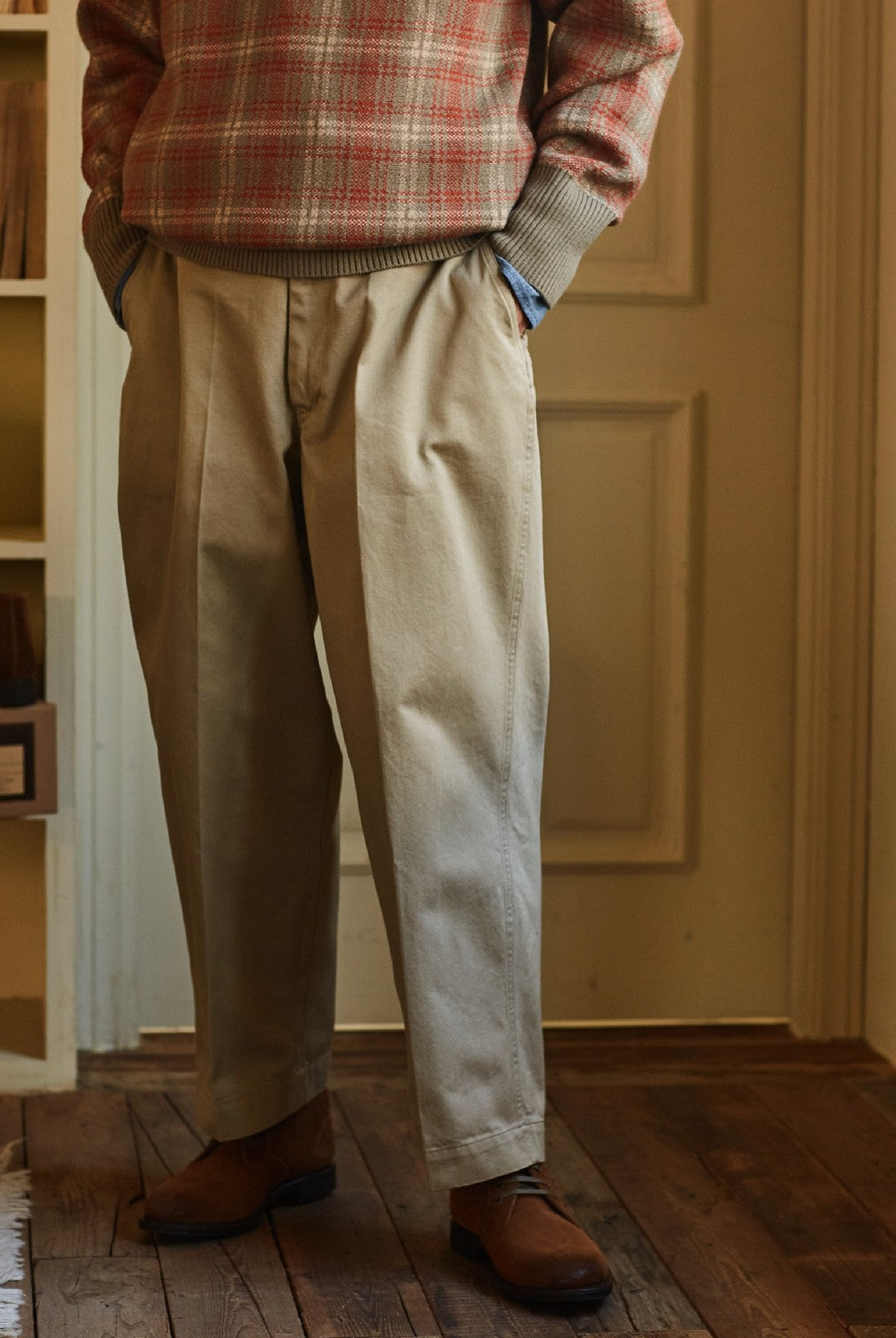 USAGE Heavyweight Cotton Twill Chinos in Khaki - On Model