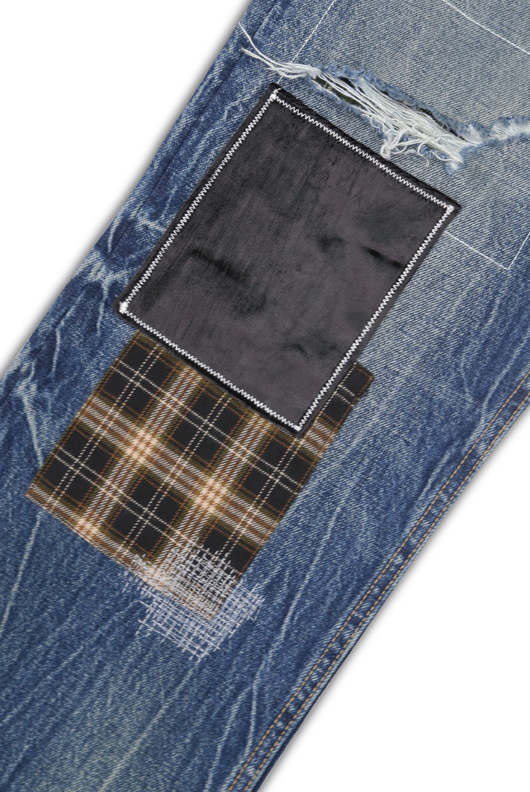 SOD Distressed Patchwork Jeans in Blue - Detail