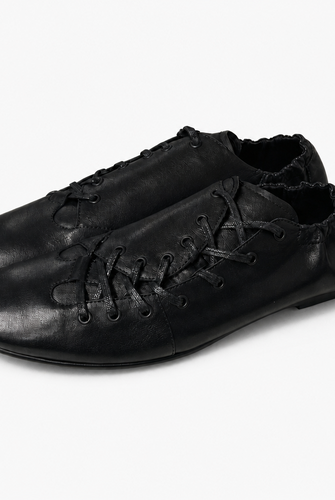 Mingstreet ASC launch still-life | JCAESAR STUDIO | Ruched Asymmetrical Leather Sneakers | Black | background_redo_2026-06-21