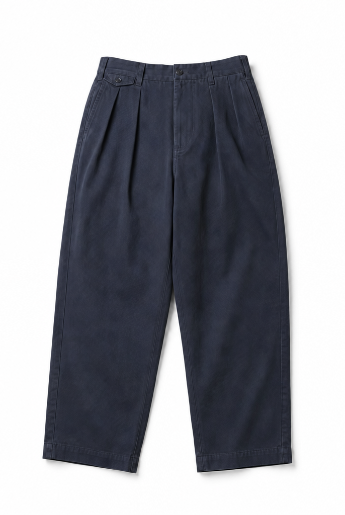 Mingstreet ASC launch still-life | USAGE | Pleated Cotton Twill Chinos | Navy Blue | background_redo_2026-06-21
