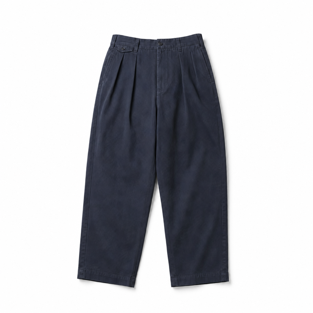 Mingstreet ASC launch still-life | USAGE | Pleated Cotton Twill Chinos | Navy Blue | background_redo_2026-06-21