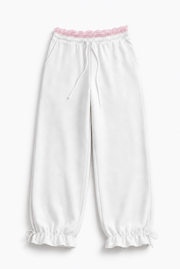 Mingstreet ASC launch still-life | RARELY ALIKE | Lace Waistband Adjustable Joggers | White | background_redo_2026-06-21