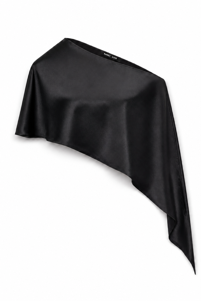 Mingstreet ASC launch still-life | RARELY ALIKE | Asymmetrical Satin One Shoulder Blouse | Black | background_redo_2026-06-21