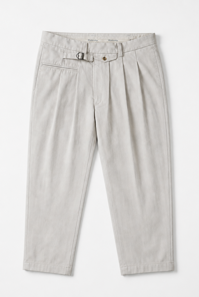 Mingstreet ASC launch still-life | USAGE | Pleated Cotton Twill Chinos | White | background_redo_2026-06-21