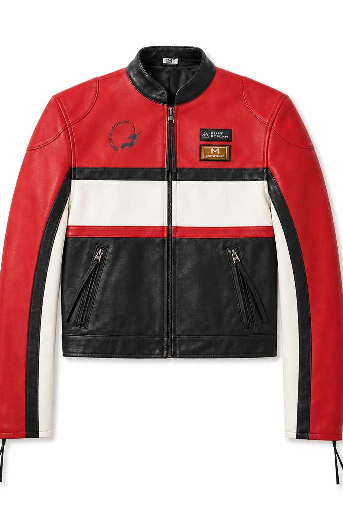 Mingstreet ASC launch still-life | BLINDNOPLAN | Cropped Color Block Faux Leather Moto Jacket | Red | background_redo_2026-06-21