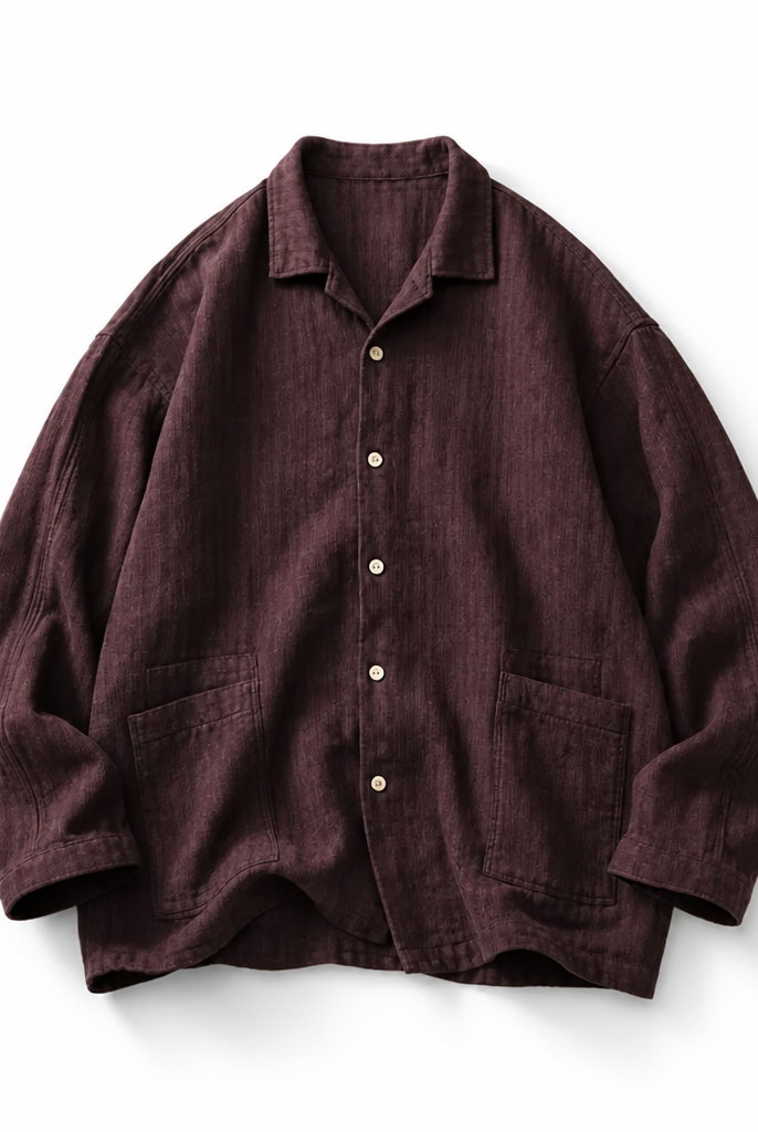 Mingstreet ASC launch still-life | USAGE | Textured Cotton Ramie Work Shirt | Purple | background_redo_2026-06-21