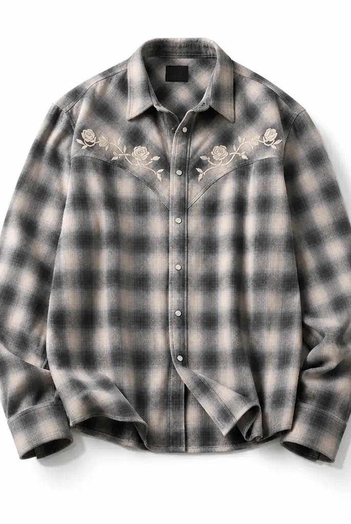 Mingstreet ASC launch still-life | SOD | Embroidered Plaid Western Shirt | Gray | background_redo_2026-06-21