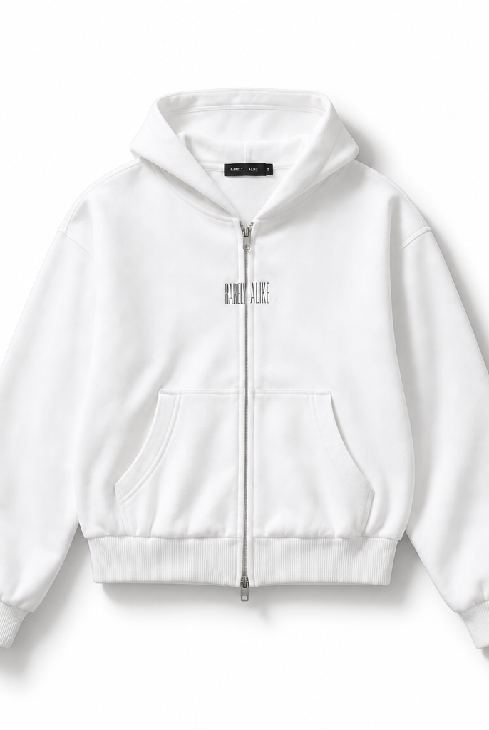 Mingstreet ASC launch still-life | RARELY ALIKE | Cinched Waist Logo Zip Up Hoodie | White | background_redo_2026-06-21