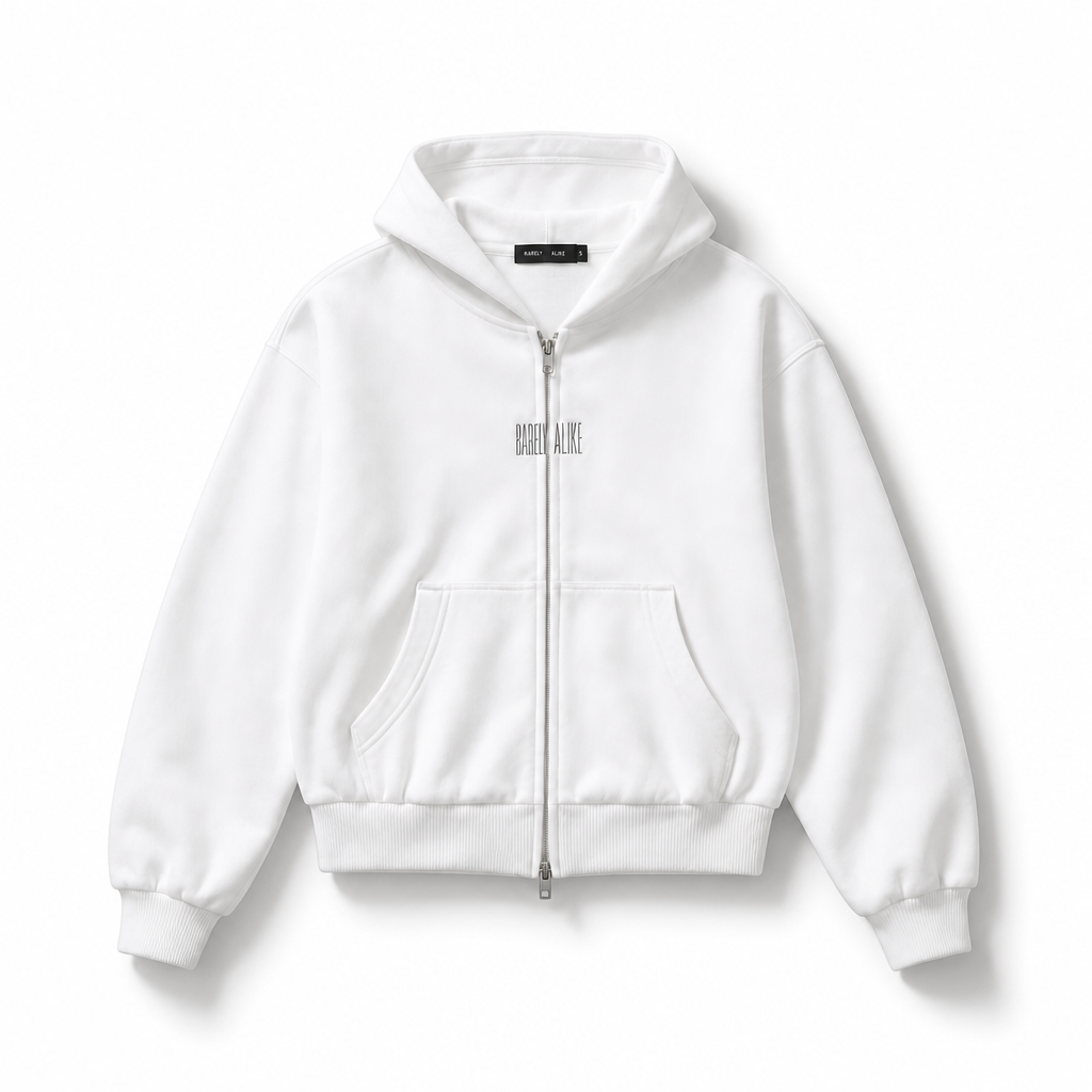 Mingstreet ASC launch still-life | RARELY ALIKE | Cinched Waist Logo Zip Up Hoodie | White | background_redo_2026-06-21