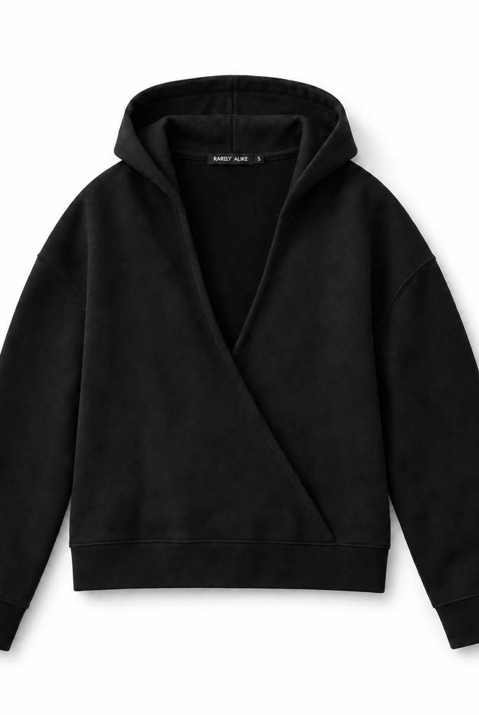 Mingstreet ASC launch still-life | RARELY ALIKE | Cotton V Neck Wrap Hoodie | Black | background_redo_2026-06-21