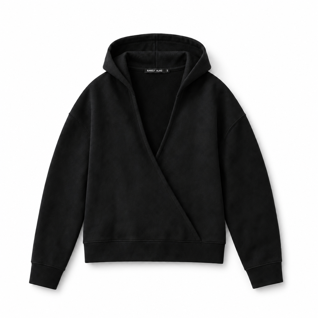 Mingstreet ASC launch still-life | RARELY ALIKE | Cotton V Neck Wrap Hoodie | Black | background_redo_2026-06-21