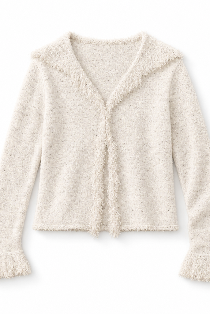Mingstreet ASC launch still-life | BEERBRO | Raw Edge Textured Knit Cardigan | White | background_redo_2026-06-21
