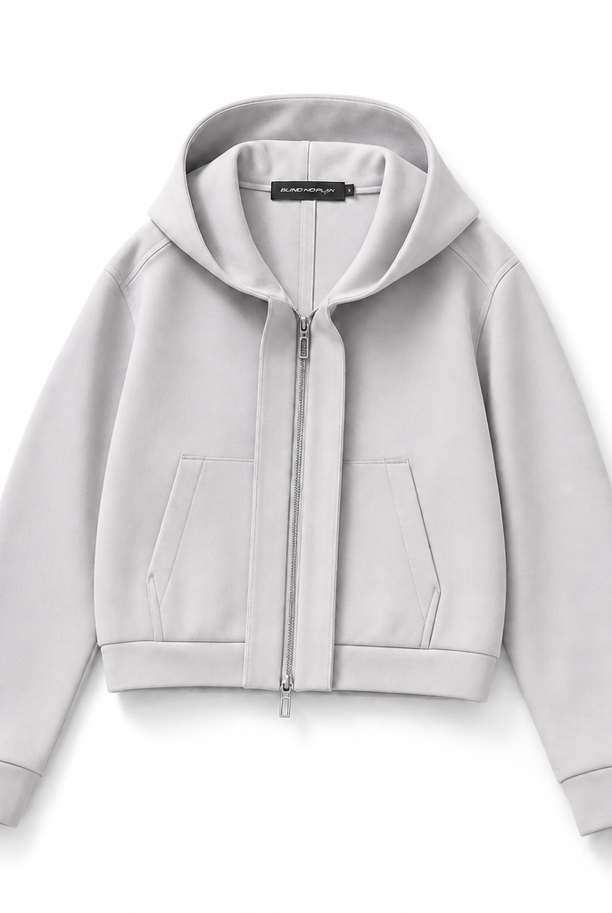 Mingstreet ASC launch still-life | BLINDNOPLAN | Cropped Zip Up Hoodie with Structured Trim | Gray | background_redo_2026-06-21
