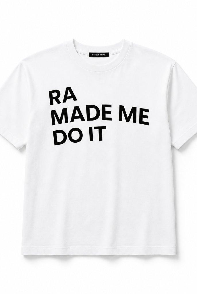 Mingstreet ASC launch still-life | RARELY ALIKE | Anniversary Slogan Cotton T Shirt | White | background_redo_2026-06-21