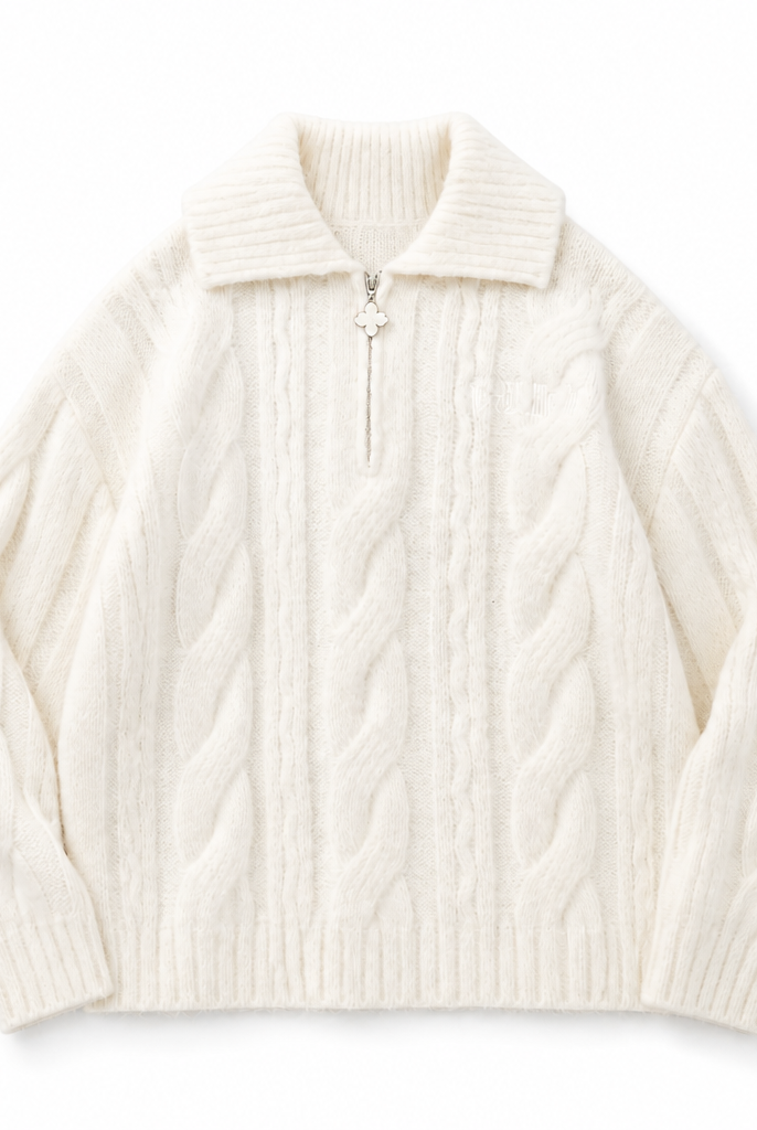 Mingstreet ASC launch still-life | MEDM | Cable Knit Quarter Zip Sweater | White | background_redo_2026-06-21