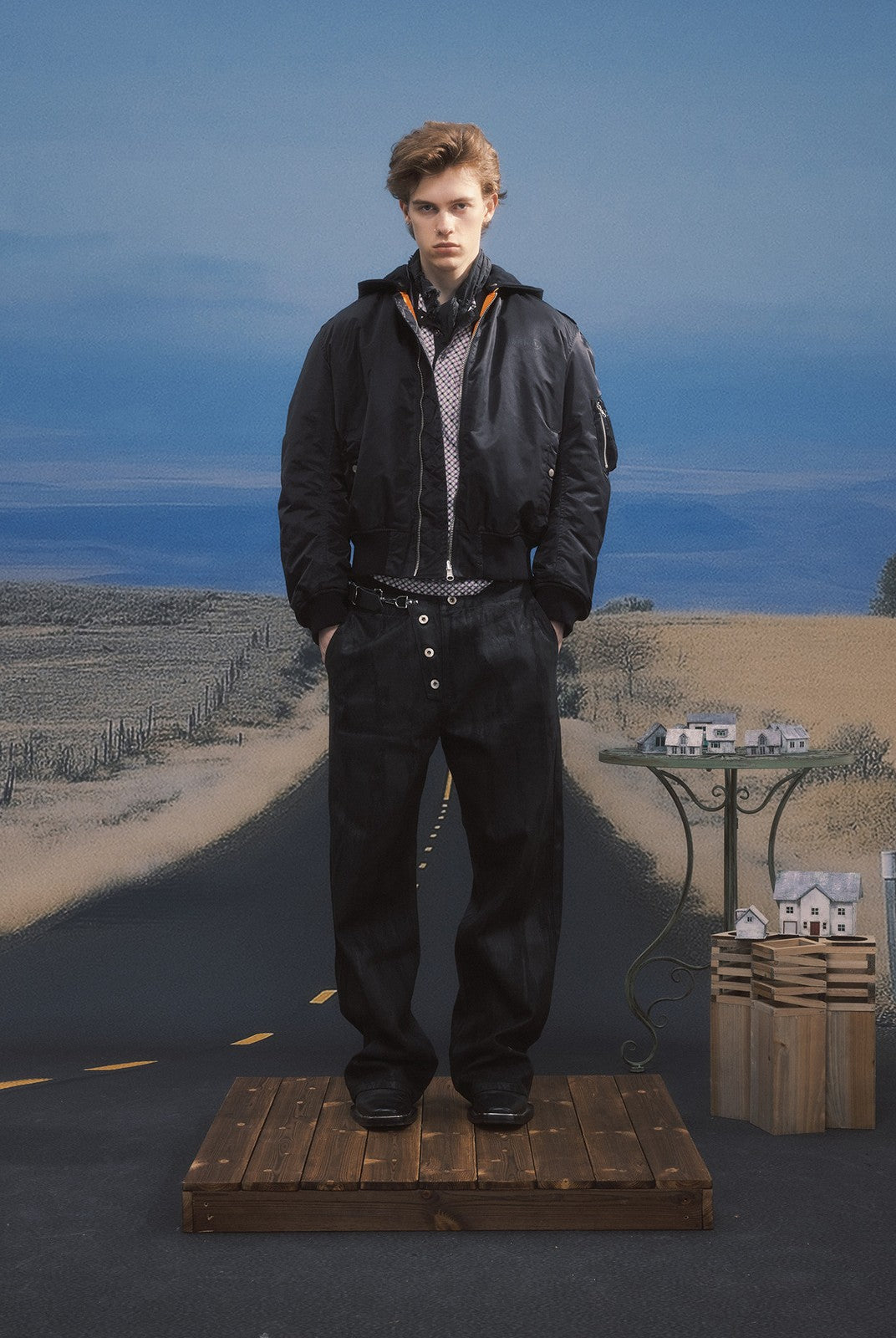 SOD Waxed Leather Buckle Jeans in Black - On Male Model