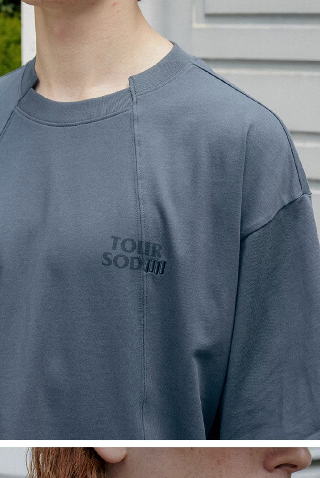 SOD Deconstructed Panel Cotton T Shirt in Teal - On Male Model