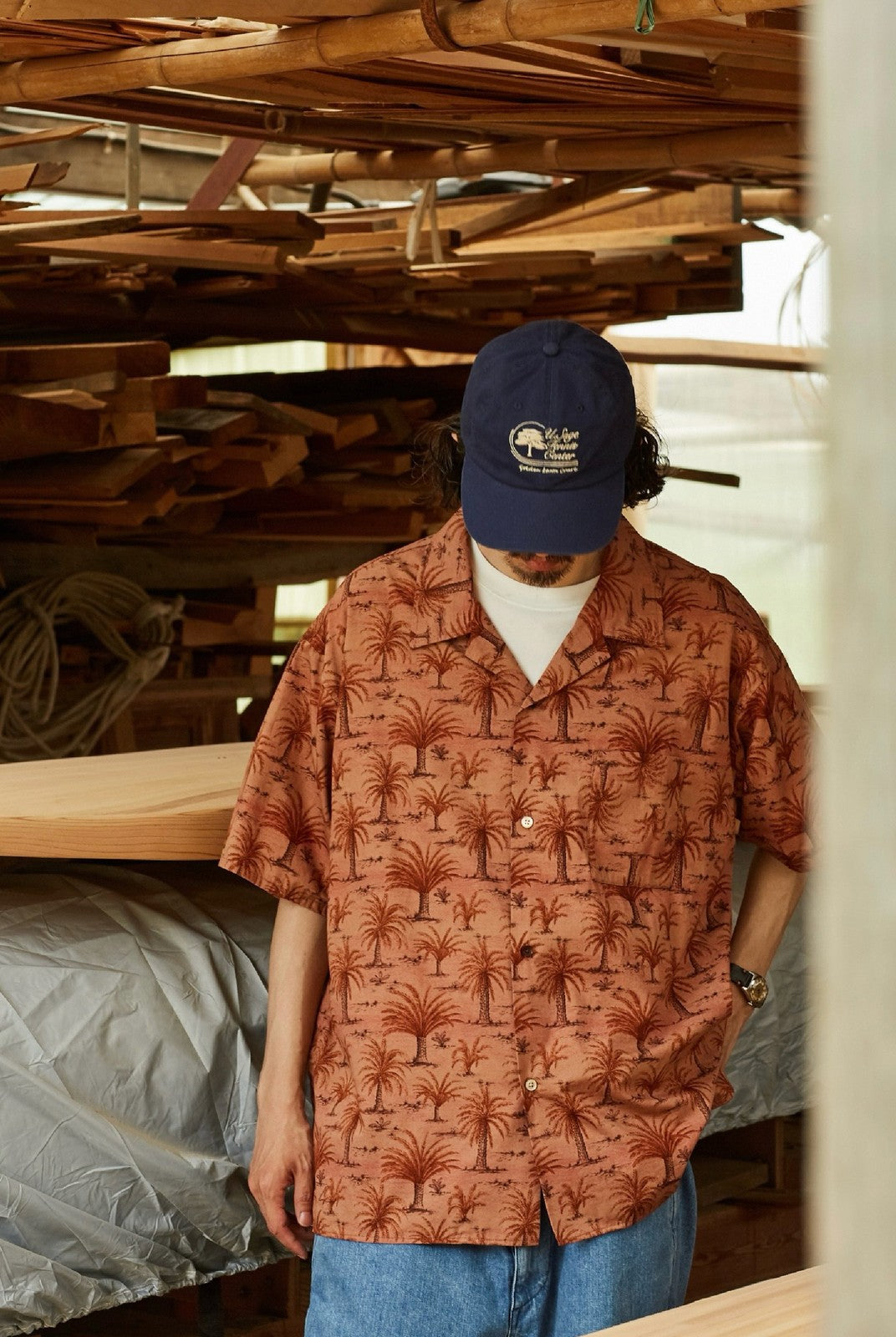 USAGE Floral Japanese Cotton Aloha Shirt in Pink - On Male Model