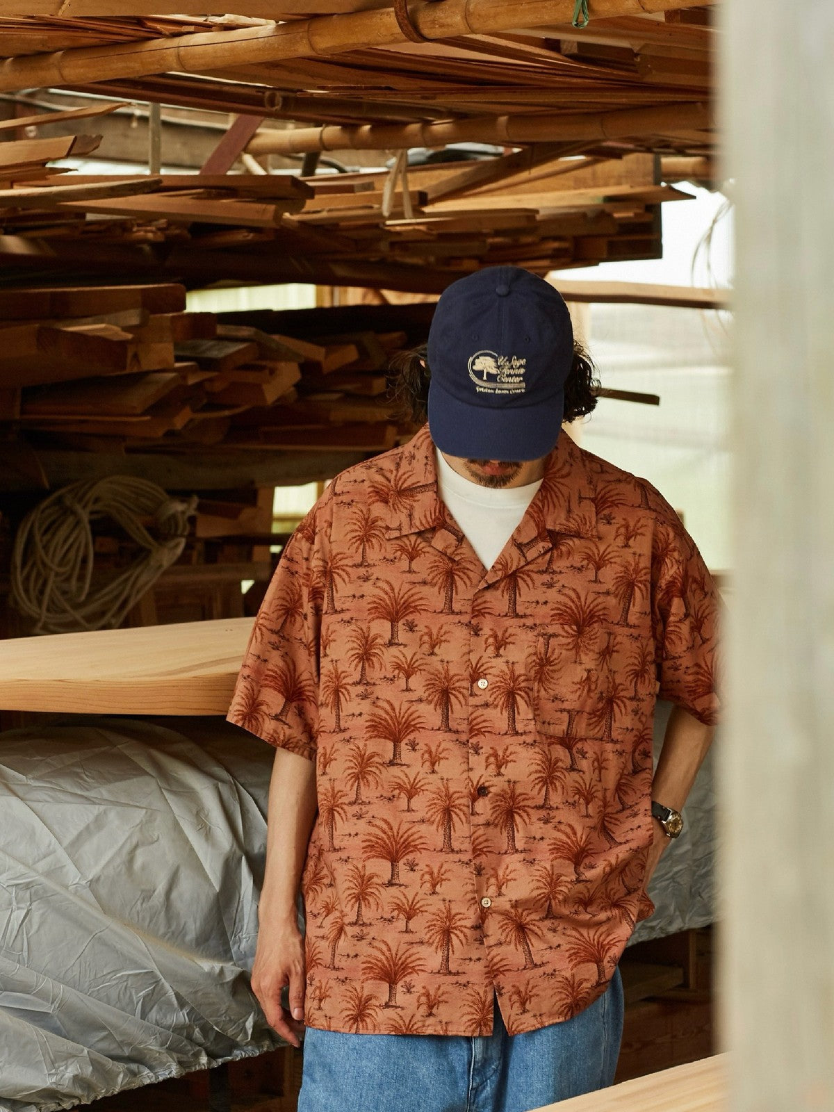 USAGE Floral Japanese Cotton Aloha Shirt in Pink - On Male Model