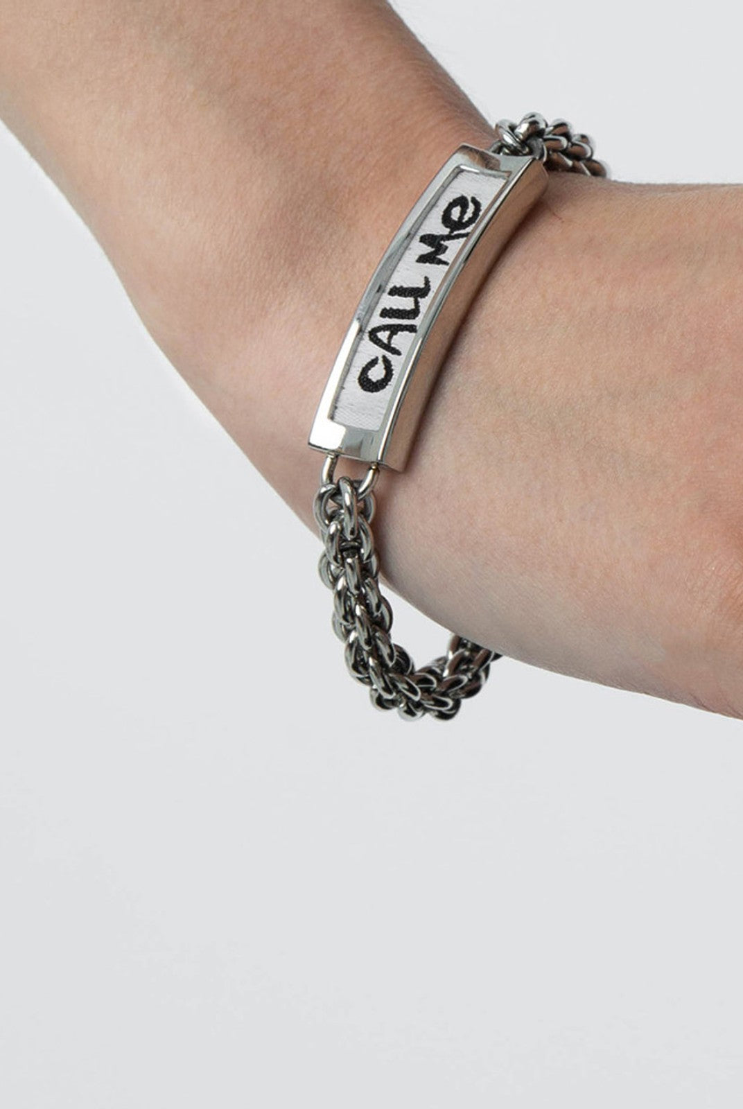 BLACKHEAD Call Me Steel Cuban Chain Bracelet in Silver - On Model