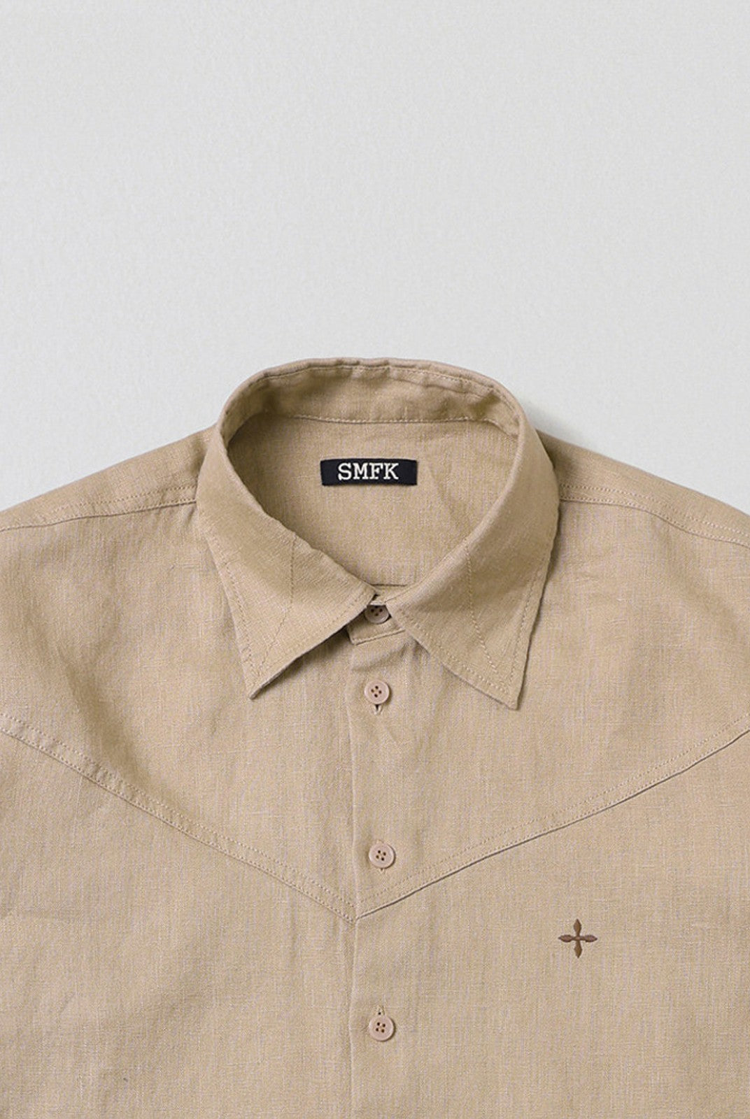 SMFK Long Sleeve Linen Button Down in Beige - Detail