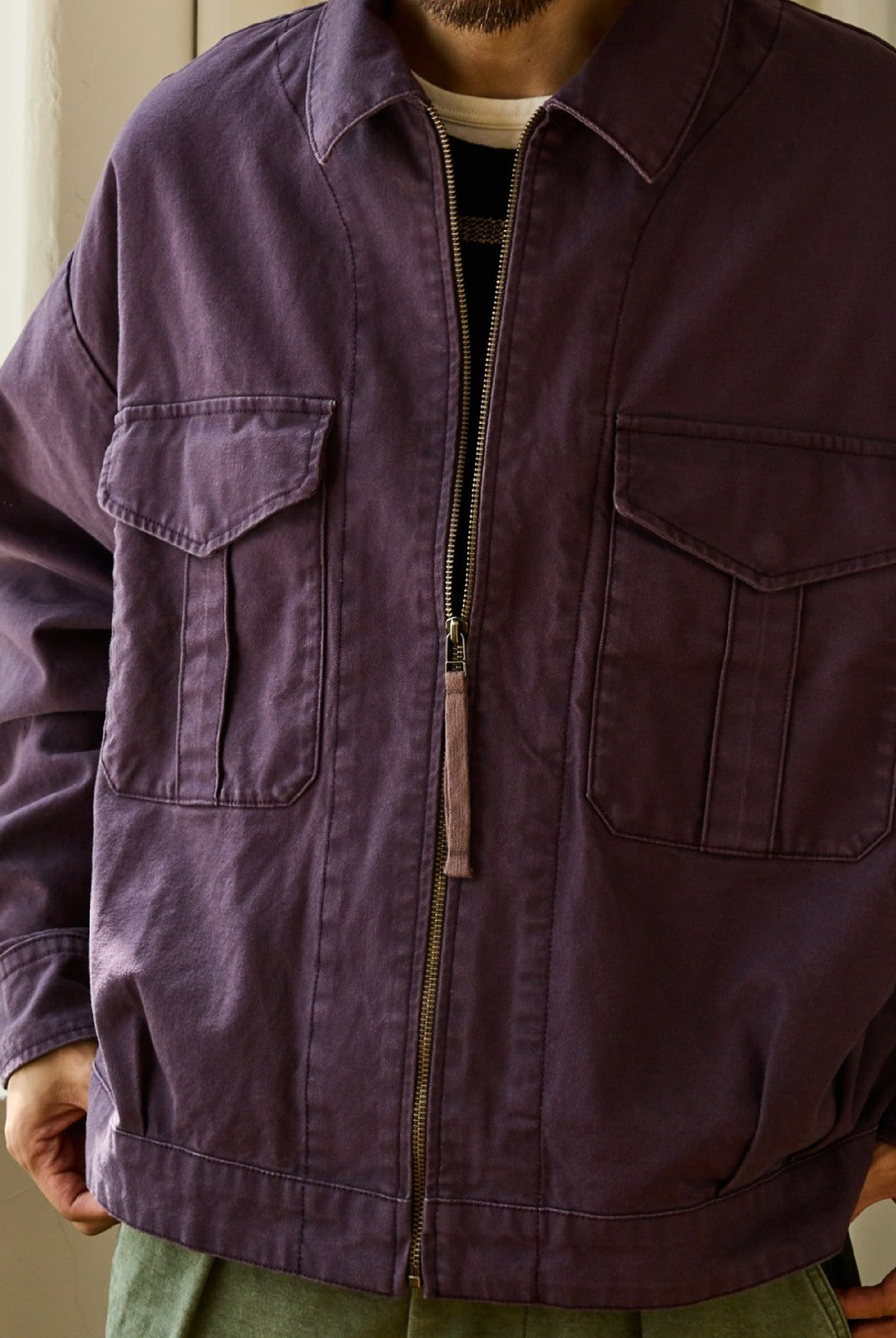 USAGE Heavyweight Canvas Cropped Workwear Jacket in Purple - On Male Model