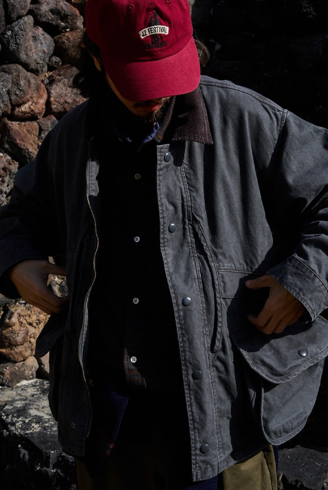 USAGE Heavyweight Cotton Canvas Barn Jacket in Gray - On Male Model