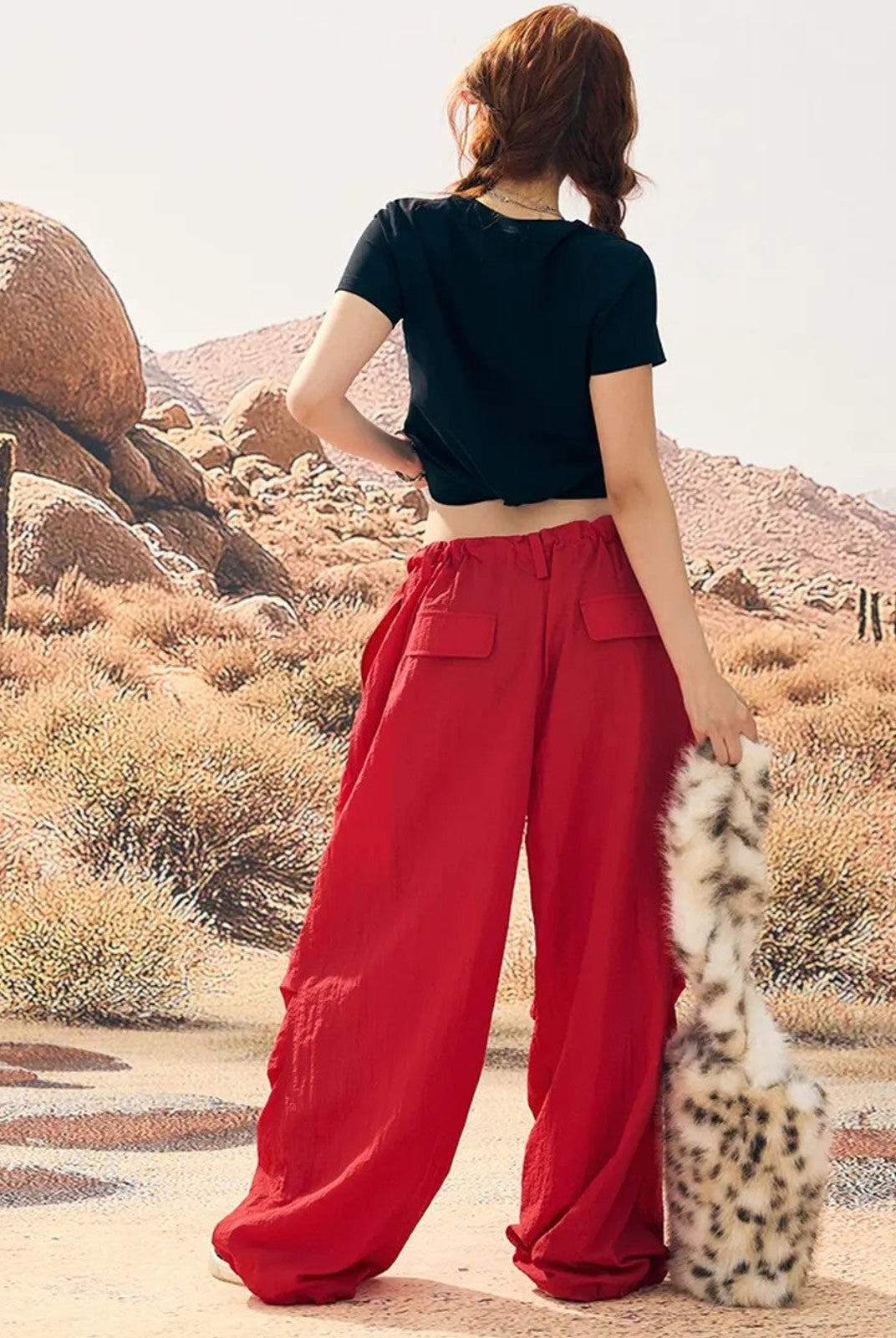 BeerBro Lightweight Parachute Pants in Red - On Female Model