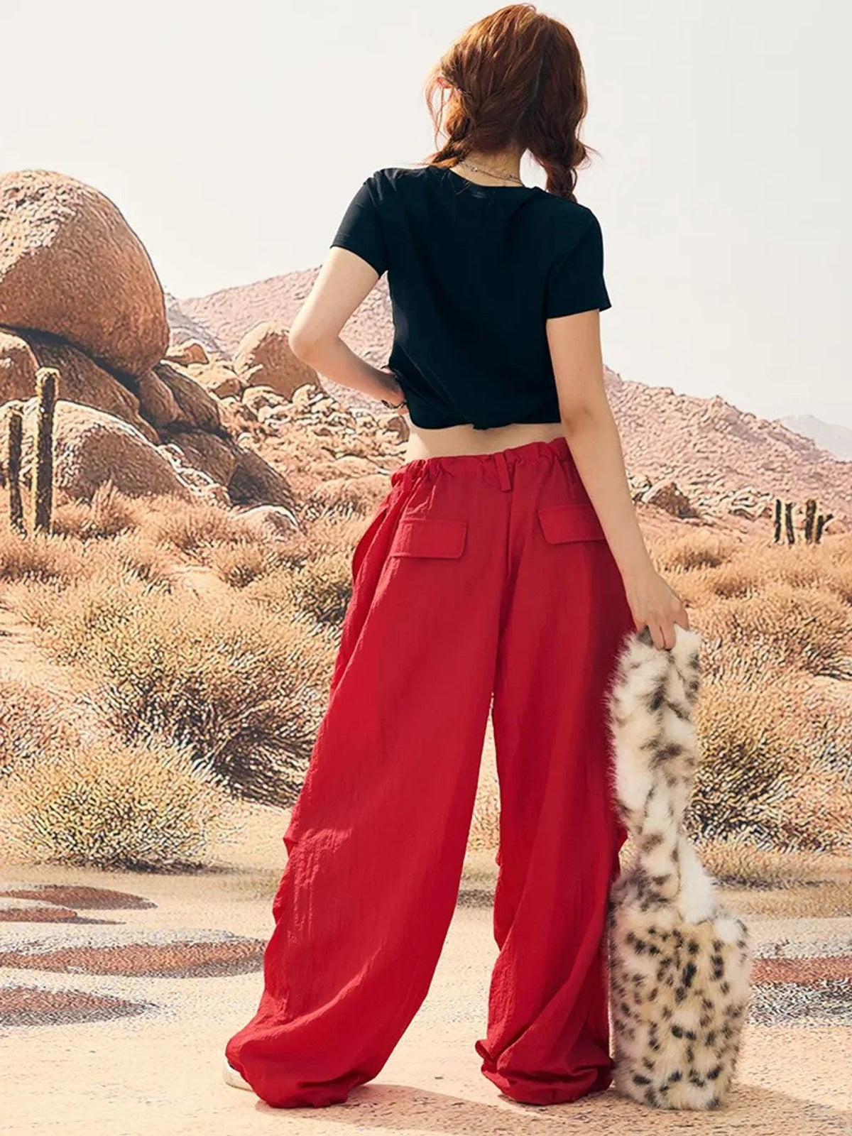 BeerBro Lightweight Parachute Pants in Red - On Female Model