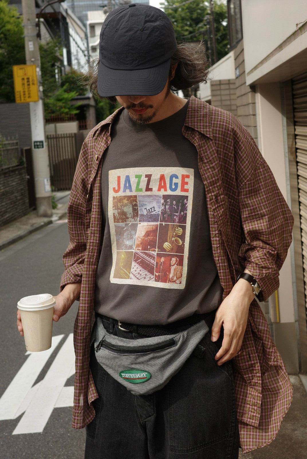 USAGE Heavyweight Graphic Cotton T Shirt in Dark Gray - On Male Model