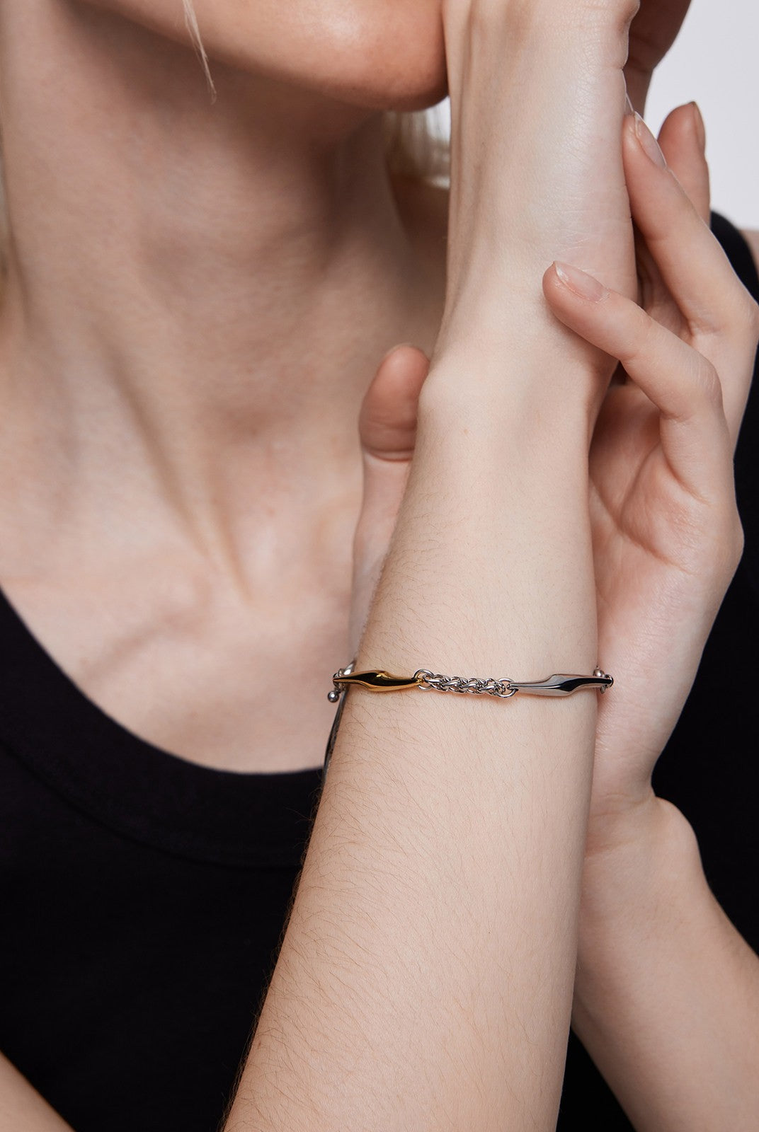BLACKHEAD Two Tone Spliced Lightning Bracelet in Gold - On Female Model