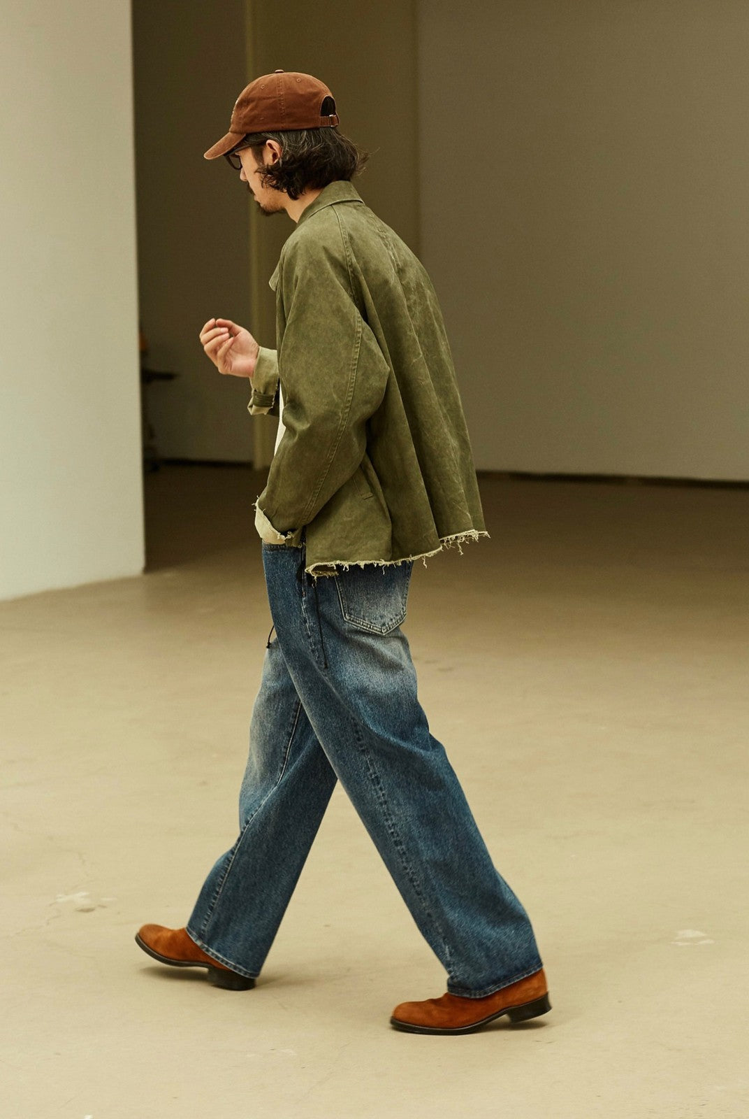 USAGE Vintage Washed Cotton Sports Jacket in Olive - On Male Model