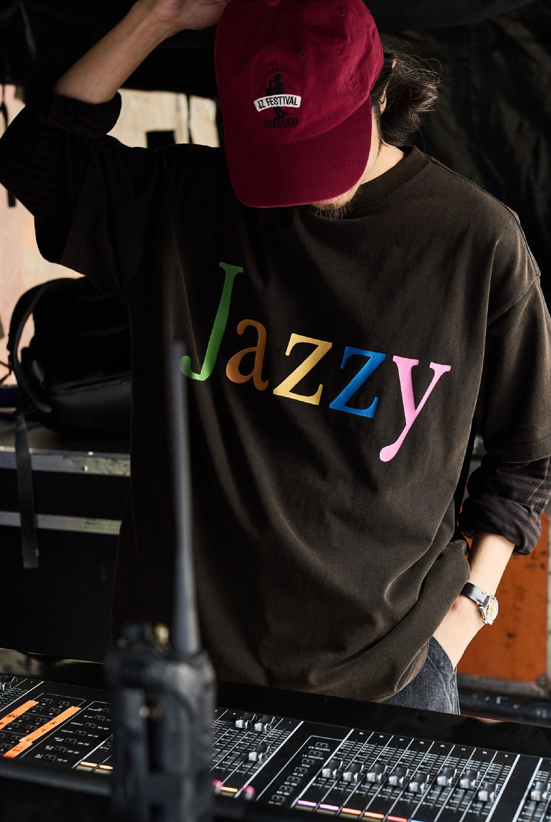 USAGE JZ Festival Graphic Cotton T Shirt in Black - On Male Model