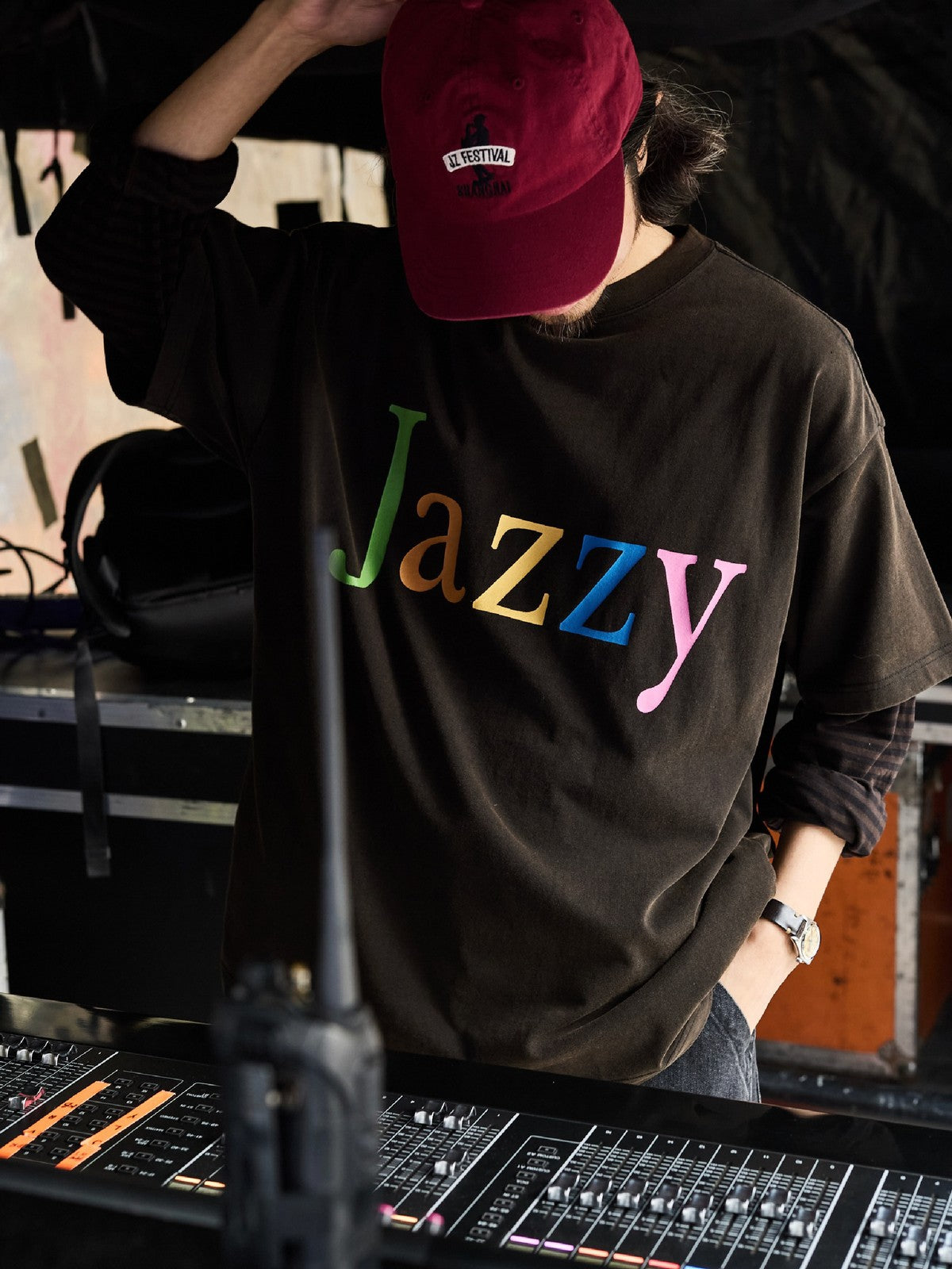 USAGE JZ Festival Graphic Cotton T Shirt in Black - On Male Model