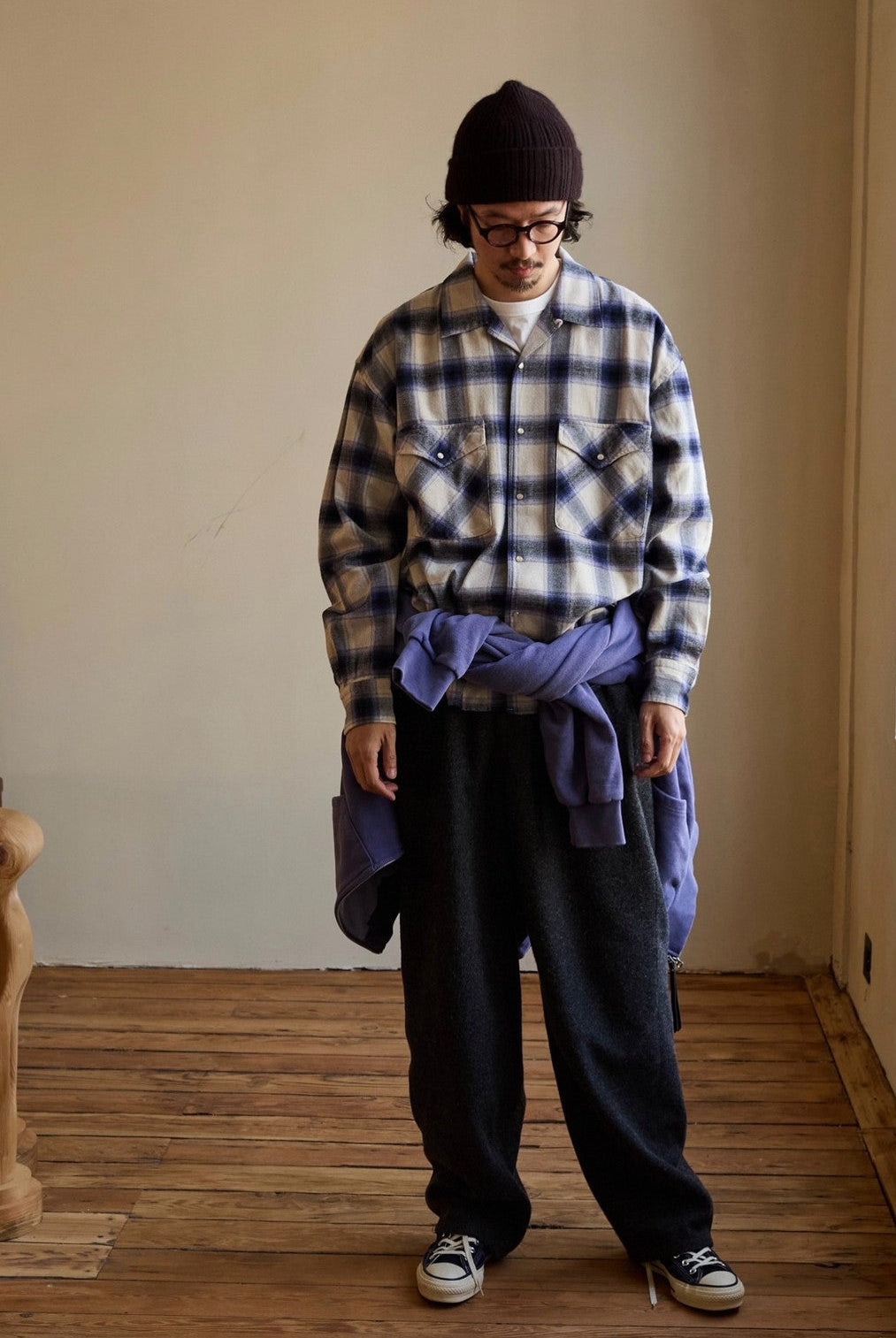 USAGE Brushed Plaid Western Shirt in Purple - On Male Model