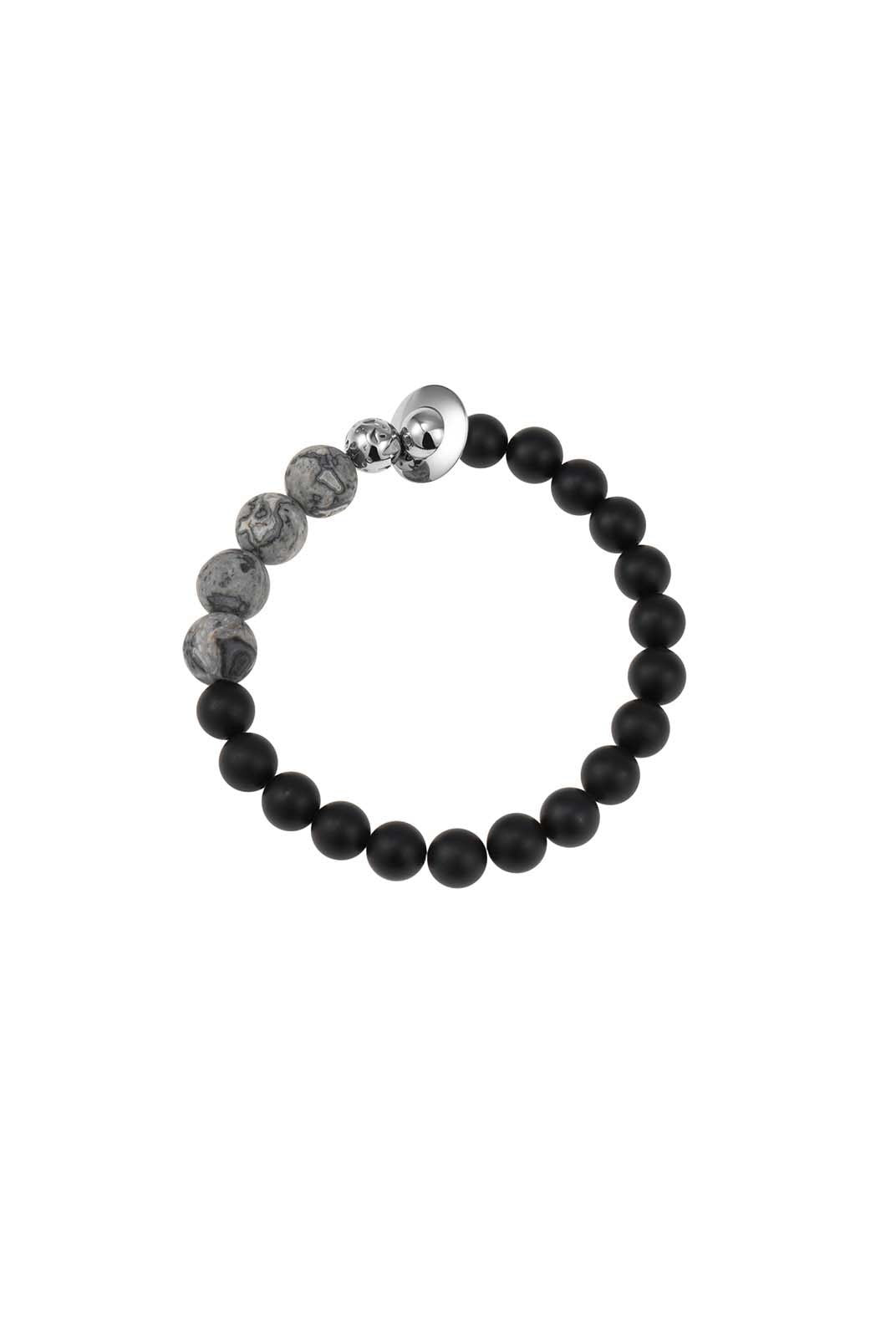 BLACKHEAD Black Agate Steel Beaded Bracelet in Black