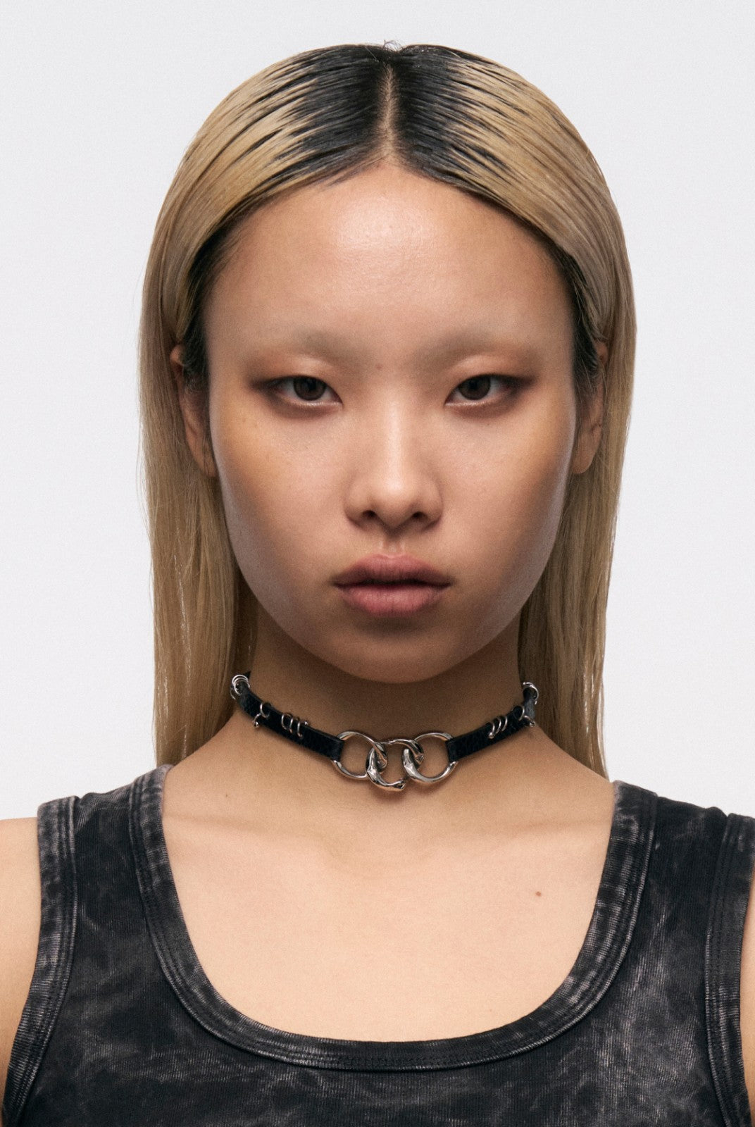 BLACKHEAD Three Snakes Piercing Choker in Black - On Female Model