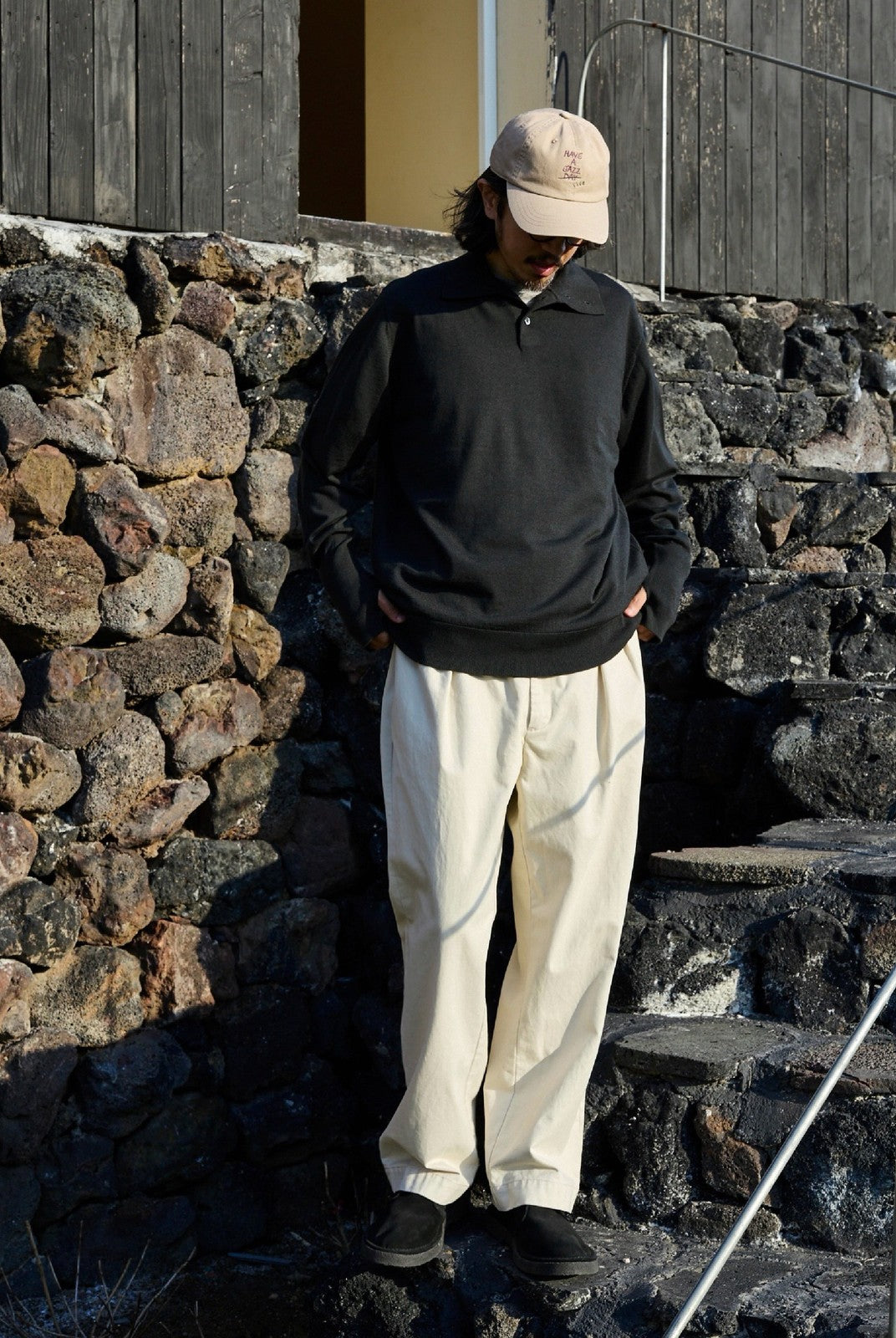 USAGE Pleated Cotton Twill Chinos in White - On Male Model