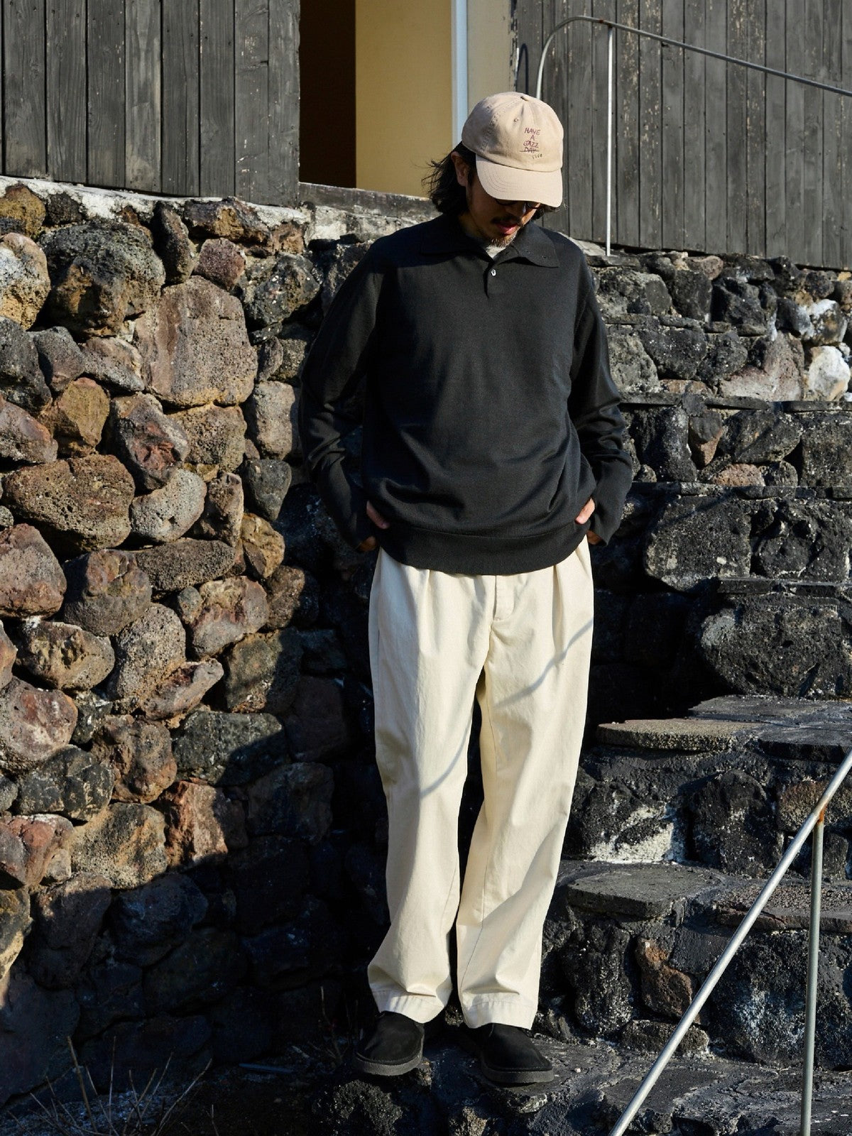 USAGE Pleated Cotton Twill Chinos in White - On Male Model